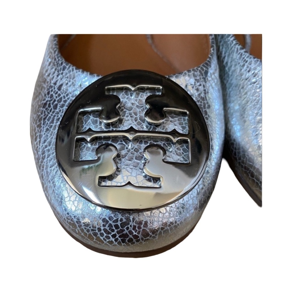 Tory Burch Reva Ballet Flats Silver Crackle Leather Size 5 RARE NWOT NOT WORN - Picture 6 of 15